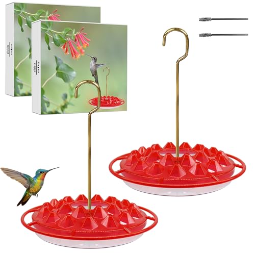 Hummingbird Feeders for Outdoors Hanging (2 Pack), 25 Feeding Ports 10 oz Plastic Hummingbird Feeder, Bee-Proof Leak-Proof No Drip, Easy to Clean with Cleaning Brushes - size: 10 oz
