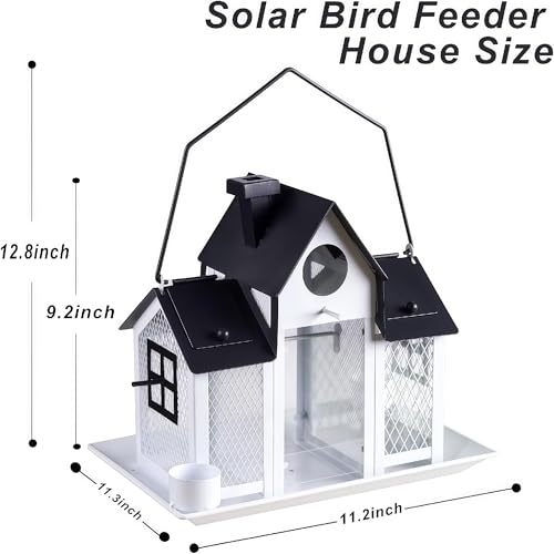 Solar Bird Feeders House for Outside Hanging, Metal Wild Bird Feeder for Outdoors Large Capacity Cardinal Birdfeeder Birdhouses Metal Bird Feeding Station White - color: white
