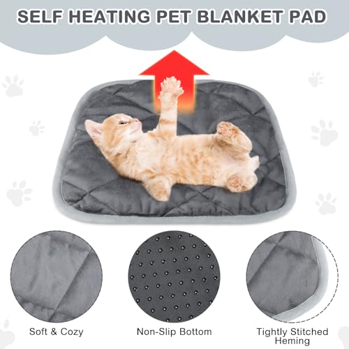 4 Pack Self Heating Cat Pad Self Warming Dog Mat Reflects Body Heat Extra Warm Thermal Pet Pad Washable Dog Cat Bed Crate Bed Mat Blanket(Gray,16 x 16 Inch) - color: Gray, size: 16 x 16 Inch