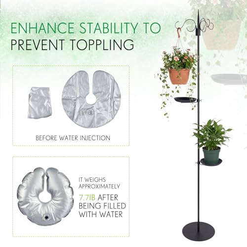 1 Set Upgraded 75.9" Shepherds Hook for Bird Feeder, Hanging Plant Wind Chime Stand, Metal Adjustable Standing Pole Holder for Indoor Outdoor, with 2 Rack & Weight Bag (3 Hooks) - style: 3 Hooks