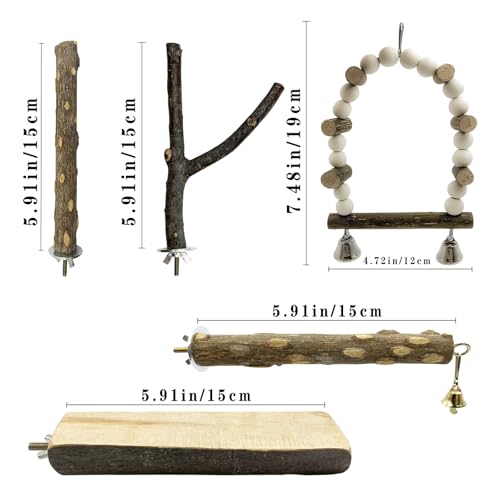 5Pcs Natural Wooden Bird Perch Set – Parrot Perch Toys, Bird Cage Perches, Cage Accessories for Budgies, Cockatiels, Lovebirds, Finches, and Other Small to Medium Birds - size: 5PCS-A