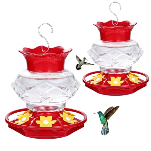 Hummingbird Feeders for Outdoors Hanging Ant and Bee Proof, 18OZ Diamond Humming Bird Feeders for Outside Circular Perch with Leak Proof & 6 Feeding Ports, Gifts for Women,2 Pack Plastic - color: Clear-2PC