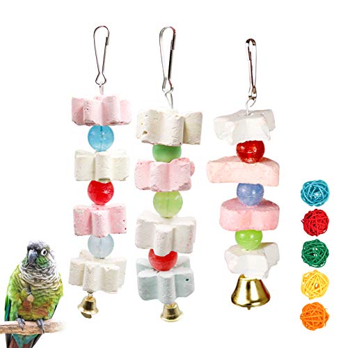 3Packs Parrot Chewing Toy Beak Trimmer Calcium Stone with BellParrot for Cockatiel Conure African Grey Amazon Parrots Parakeet Cockatiel Bird (Style-2)