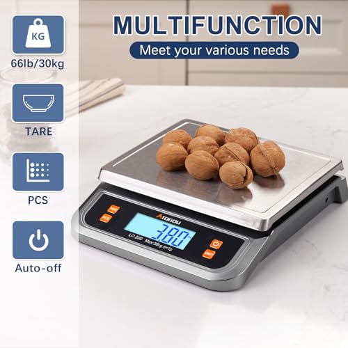 Atogou 88lb Food Scale, Commercial Kitchen Scale Plug-in Usable | Full View LCD Display, Stainless Steel, for Baking, Bread, Cooking, Meat, Vegetables, Farm, Industry LC200 Grey - size: Grey 88 lb (40 kg)