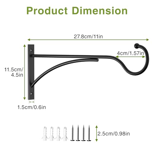 saffruff 11 Inch Heavy-Duty Metal Plant Hanger Hooks, Outdoor, Matte Black | 30 lb capacity | For bird feeders, flower baskets, wind chimes, lanterns| Black | outdoor | Wall-mounted | Heavy Duty - size: 11 in, 1 pk