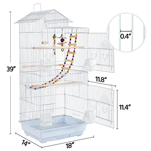 Yaheetech 39-inch Roof Top Medium Parakeet Bird Cages for Cockatiels Conures Finches Budgies Canaries Lovebirds Parakeets Green Cheek Small Birds Parrots, Travel Flight Birdcage w/Toys, White - color: White