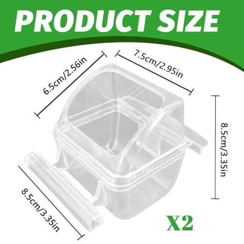 2 Pack Bird Feeders for Cage, No Mess Clear Hanging Parrot Food Bowl, Plastic Slot Food & Water Dispenser Bowl Set, Bird Cage Accessories for Hamsters,Pigeons,Parrot - size: 2