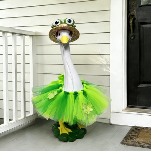 Porch Goose Statue,20" Large Resin Figurine Indoor & Outdoor Garden Decor | Goose Sculpture with Frog Outfit & Straw Hat, Yard/Lawn/Patio Decoration, Housewarming & Birthday Gift for Mom, Women & Men - style: frog hat goose