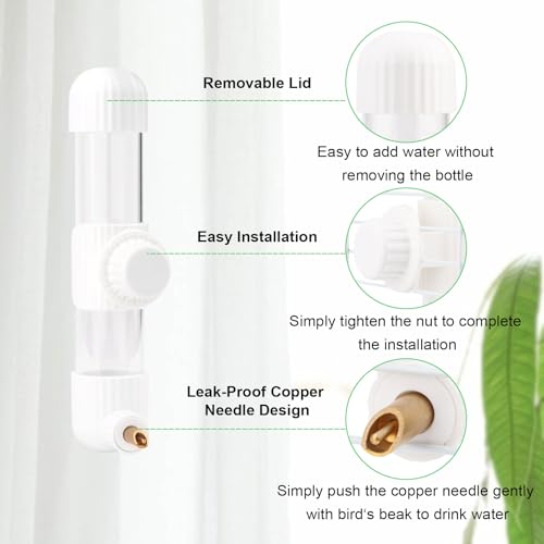 Hypeety Leak-Proof Bird Water Bottle for Cage Clear No Spill Bird Dispenser | Automatic no-drip bottle, with spring valve, 7.4 fl oz/220 ml, white, for small parrots/budgies/cockatiels/lovebirds/parakeet - size: 7.4 oz/220 ml