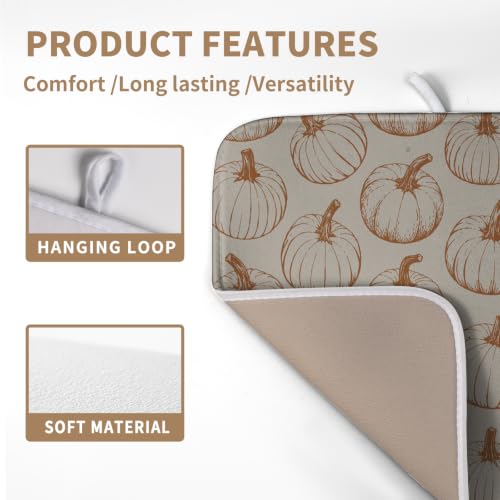 Fall Pumpkin Dish Drying Mat for Kitchen Counter Burnt Orange Autumn Thanksgiving Dish Mat Absorbent Microfiber Kitchen Countertop Protector Dishes Drying Pad Medium Drying Mats 16x18 Inch - color: Burnt Orange Pumpkin, size: 16" x 18"