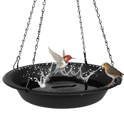 OVZILKI Bird Baths for Outdoors Heavy Duty, 16 inch BirdBath Bowl Only with Rust-Proof Black Chains, Hanging Bird Bath Hanging Bird-Feeder for Garden Backyard Decor (Black 1 Pack) - color: Black, size: 16in 1pack