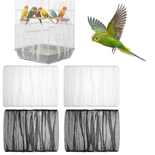 Amaxiu 4 Pack Bird Cage Seed Catcher, Mesh Netting Bird Cage Skirt Cover, | Adjustable Breathable, Universal Elastic Seed Catcher Net for Bird Cages, Parrot Parakeet Cage Accessories, Black and White