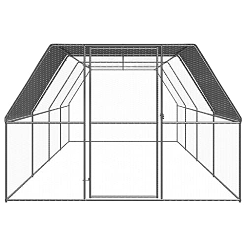 Large Chicken Cage Outdoor Galvanized Steel Poultry Walk in Run Coops with Lockable Gate and Sunshade Cover Backyard Metal Hen House Pen Run Large Enclosure for Small Animals Birds Silver - color: Silver-E