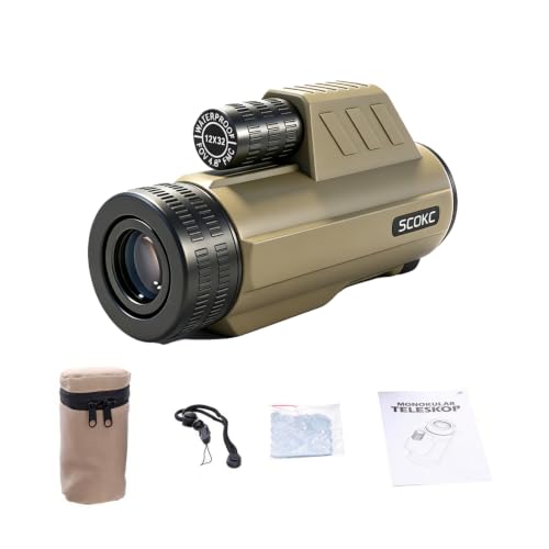 Waterproof Monocular Telescope | Lightweight with Travel Bag, Compact, 12X Magnification, Wide Field of View for Bird Watching, Hunting, Hiking, Camping (12x32, Desert Color) - color: Desert color