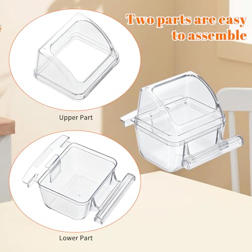 2 Pcs Bird Cage Feeder, Plastic Bird Bowls for Cage with Cover No Mess Hanging Bird Food Container Bird Feeding and Watering Supplies for Small Parakeet Cockatiel Canary Parrot