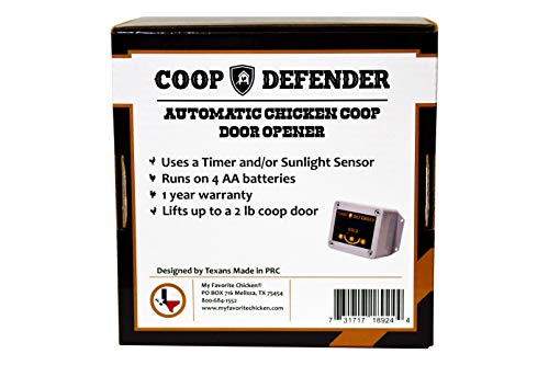 Coop Defender Gold Chicken Coop Door Automatic Opener | Timer and Light Sensor | Lifts Vertical Pop Doors Up to 2 lbs | Waterproof Indoor/Outdoor Auto Door Controller