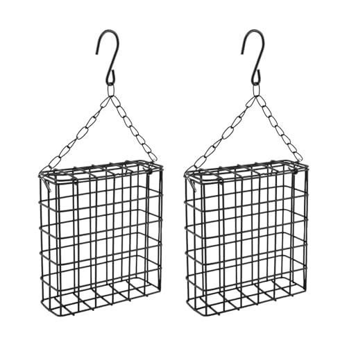 2PCS Suet Cage Bird Feeder, Hanging Outdoor Suet Holder for Wild Birds | Rust-Resistant Single Suet Cake Feeders for Suet, Oranges and Nesting Material, Ideal for Outdoor Hanging Use
