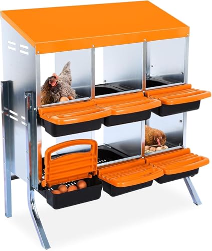 Chicken Nesting Box,Chicken Egg Laying Box with 6 Compartments, Roll Away Eggs Laying Boxes, Nesting Boxes, Indoor & Outdoor Use,Easy Egg Collection, Easy Cleaning - color: Orange, size: 6 holes with legs