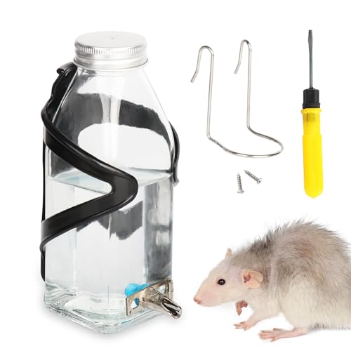 Hamster & Parrot Bird Automatic Drinking Device, Chinchilla & Bunny Rabbit No Drip Chew Proof Glass Water Bottle (Spout-Silver)