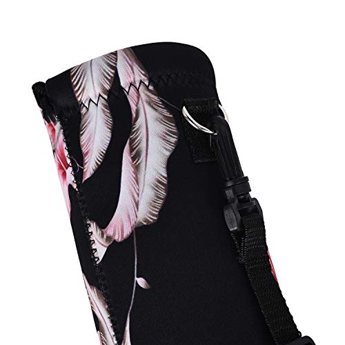 AMARY 500ML Neoprene Water Bottle Carrier Bag with Adjustable Shoulder Strap,Insulated Water Bottle Cover for Stainless Steel/Glass/Plastic Bottles 16.9OZ (Flowers-3) - color: Flowers-3