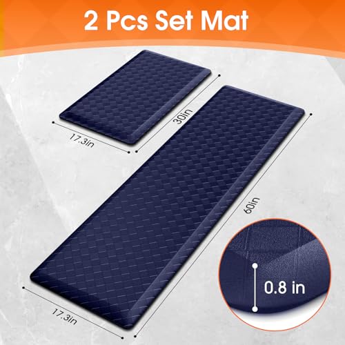 TranquilRelax 4/5 Inch Cushioned Anti Fatigue Kitchen Mats for Floor, Blue | 2PCS Kitchen Rugs, Non-Slip Standing Desk Mat, Comfortable Standing Rug Set for Kitchen & Laundry, 17.3"×30"+17.3"×59" - color: Blue, size: 2-Piece | 28"+59" | Extra Thick