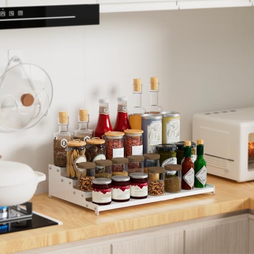4-Tier Expandable Step Display Shelf,Stable Non-Slip Storage Rack(1PACK/White/with Hole - color: White