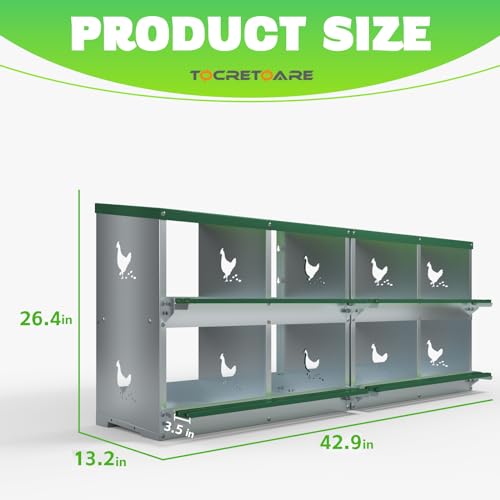TOCRETOARE Chicken Nesting Boxes, 8 Hole Nesting Box for Laying Eggs, Heavy Duty Metal Nest Boxes for Chicken and Poultry to Collect Eggs, Chicken Laying Boxes Hens Chicken Coop Box - size: 8 Hole