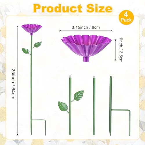 M METERXITY 4-Pack Bee Watering Station, 64cm/25 Inch Iron Bee Bath for Garden Water Feeder, Colorful Butterfly Bath Bowl for Outdoor/Garden/Yard Decor [Rose Red] - color: Magenta
