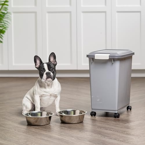 IRIS USA Dog Food Storage Container, Up to 30 lbs, Gray/Dark Gray | Made in the USA, Comes w/ Wheels & 2-Cup Scoop, Airtight Seal, BPA-Free, Kibbles, Bird Seed, Cat food, Cat Litter, Pellets - color: Gray/Dark Gray, size: 30 lbs