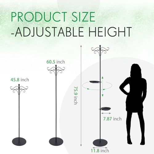 1 Set Upgraded 75.9" Shepherds Hook for Bird Feeder, Hanging Plant Wind Chime Stand, Metal Adjustable Standing Pole Holder for Indoor Outdoor, with 2 Rack & Weight Bag (Retro 2 Hooks) - style: Retro 2 Hooks