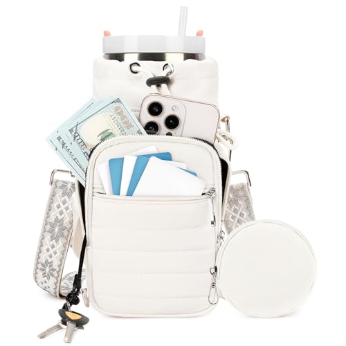 Water Bottle Carrier bag with Strap Phone Pocket for Walking, Hiking, Cycling - color: 6-Beige1, size: 32oz-40oz