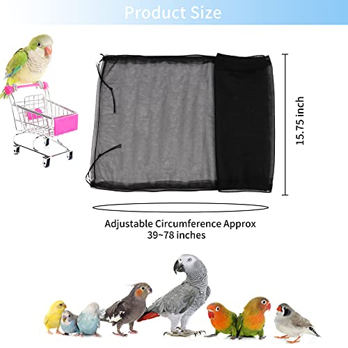 Daoeny Universal Bird Cage Cover, Adjustable Parrot Nylon Airy Soft Mesh Net, Seed Feather Catcher, Birdcage Cover Skirt Sheer Guard for Parakeet Macaw Round Square Cages (Black) - color: Black