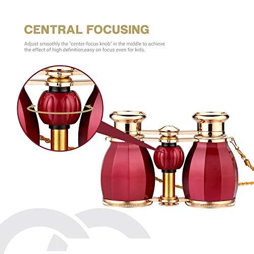ESSLNB Opera Glasses Binoculars for Women Adults 4X30mm Theater Glasses Compact Binoculars for Theater and Concerts Antique with Case Removable Chain (Red) - color: Red