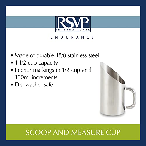 RSVP International Endurance Kitchen Collection Measuring Tools, Dishwasher Safe, Scoop & Measure, Stainless Steel - size: 1.5 cups Scoop (Pack of 1)