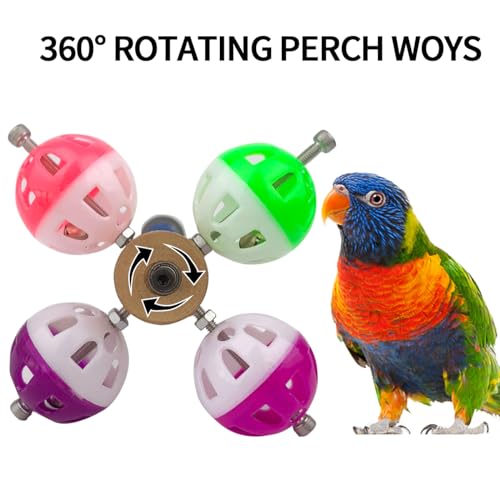 FlidRunest Perch Toy with Rotating Balls for Birds, Rough-surfaced Natural Parrot Perch Toy, Bird Bell Balls for Budgies,Parakeets, Parrots,Cockatiels,Lovebirds,Conures