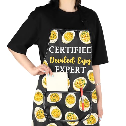 VAMSII Deviled Eggs Lover Gift Certified Deviled Egg Expert Apron With Pockets Egg Enthusiast Kitchen Gift