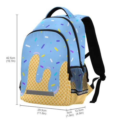 Kids Blue Ice Cream Backpack for Boys Girls School Bags | Elementary Middle, Travel Daypack Lightweight Waterproof with Reflective Strip - color: Blue Ice Cream