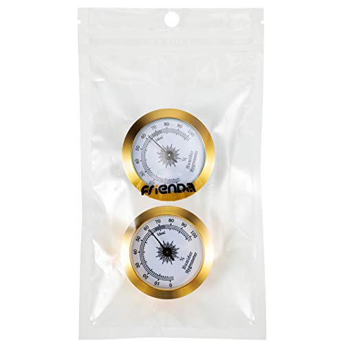 Frienda 2 Pcs Hydrometer 2 Inch Humidity Meter Cigar Humidor Hygrometers Round Cigar Hygrometer for Humidor Cabinet Cans(Gold) - color: Gold