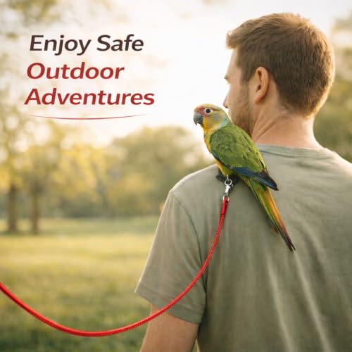 Bird Harness Leash Anti-bite Outdoor Red Flying Training Rope with 5pcs Different Sizes of Soft Foot Loops and Training Whistle(Upgraded Version of Ankle Ring)