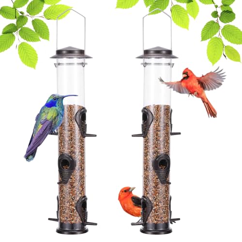 Metal Bird Feeder Tube Hanging Wild Bird Seed Feeder Aluminum Six Port Bird Feeders,1.4 mm Extra Thick Solid Tube Transparent with Steel Hanger Great for Attracting Birds (Coffee 2PK) - color: Coffee 2PK
