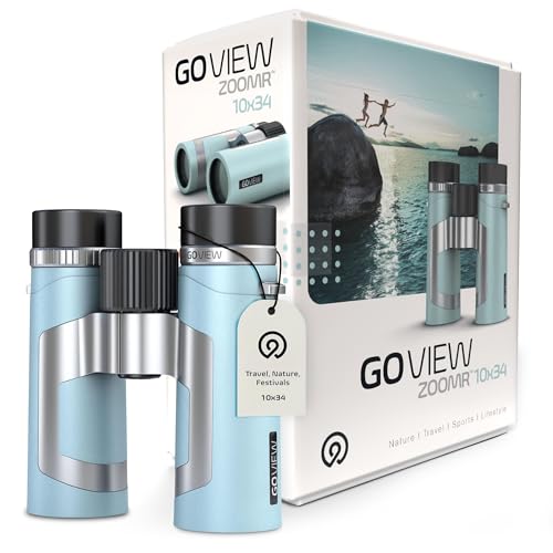 ZOOMR 10x34 Binoculars for Adults, BAK4 Prism - Miami Blue | Lightweight, Fully Multi-Coated Optics, Smartphone Adapter Compatible, Waterproof IPX5/6 PORTR™ Strap with Easy Click Closure - color: Miami Blue