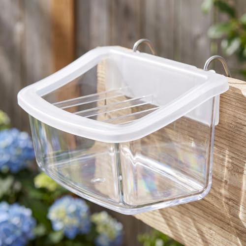 Veemoon 2pcs Splash Hanging Plastic Bird Cage Feeder, No Mess Bird Cage Feeding Bowl 4 Slot Small Parrot Food Cup Parakeet Water Dispenser Resuable Container for Pet Cockatiels, Finches, 4.5 × 2.3"