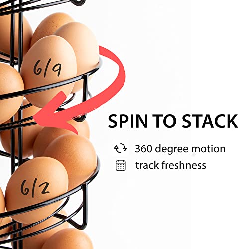 Shop Square Spiral Egg Holder Countertop - Holds 3 Dozen - Fresh Egg Storage Skelter Rack for Counter with Non-Slip Base, Black