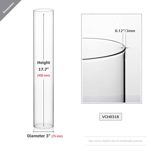 WGVI Hurricane Candle Holder Sleeve, Wide 3", Height 18", Clear Glass Cylinder Candleholder, Chimney Tube, Open Ended Candle Shade, 6 Pieces Bulk - size: 3"x18"H