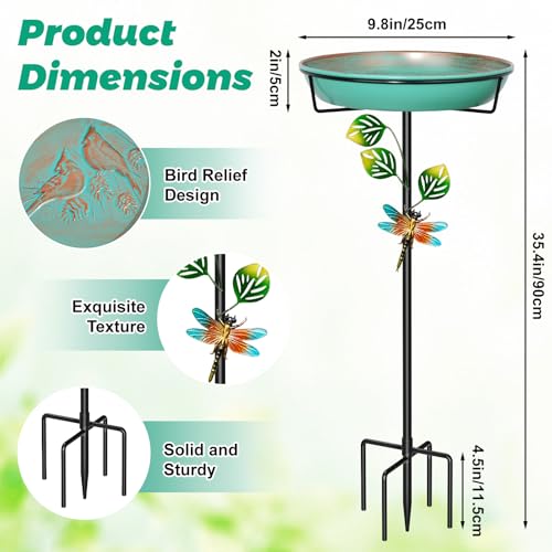 Metal Bird Bath for Outside, 35.4In Vintage Freestanding Garden Birdbaths & Birdfeeder with Upgraded 5 Prongs Base, Bird Baths Feeder Water Bowl for Outdoors Patio Yard Lawn Art Decor (Retro Green) - color: Retro Green