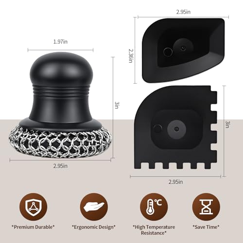 316 Upgraded Cast Iron Scrubber with Pan Scraper,Cast Iron Cleaner for Grill Pan Skillet Wok Carbon Steel,Ergonomic to Hold Easy to Use Dishwasher Safe ((Large Chain Mail)) - size: (Large Chain Mail)