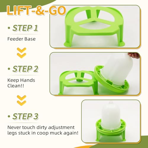 Chicken Feeder and Waterer Set with Legs, Poultry Waterer No Waste | 1.5L Waterer and 1.5kg Feeder leak proof, Baby Chick Starter Kit 3 Chassis Detachable, Handle for Ducks/Quail
