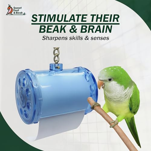 Sweet Feet and Beak Shred Master, Large, 4" Plastic Bird Shredding Toy | Pull & Shred Paper Roll, Durable Bird-Proof Design, Treat Fillable, Quick Link Hanger, Bird Training Toys for Parrots, Macaws - size: Large