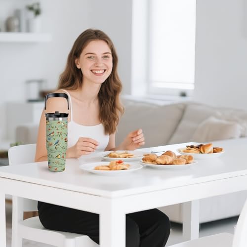 Birds Gifts for Women - 30oz Floral Tumbler with Straw Lid, Flower Aesthetic Insulated Tumbler, Leak-proof Stainless Steel Hummingbird Insulated Cup For Girls, Mom - Chinoiserie Birthday Gift Cup - color: Bird1