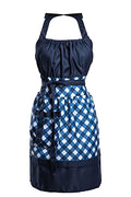 Lovely Flower Pattern Retro Aprons With Large Pockets for Women Girls Cooking Kitchen Bakery Mother's Gift - color: Blue Plaid